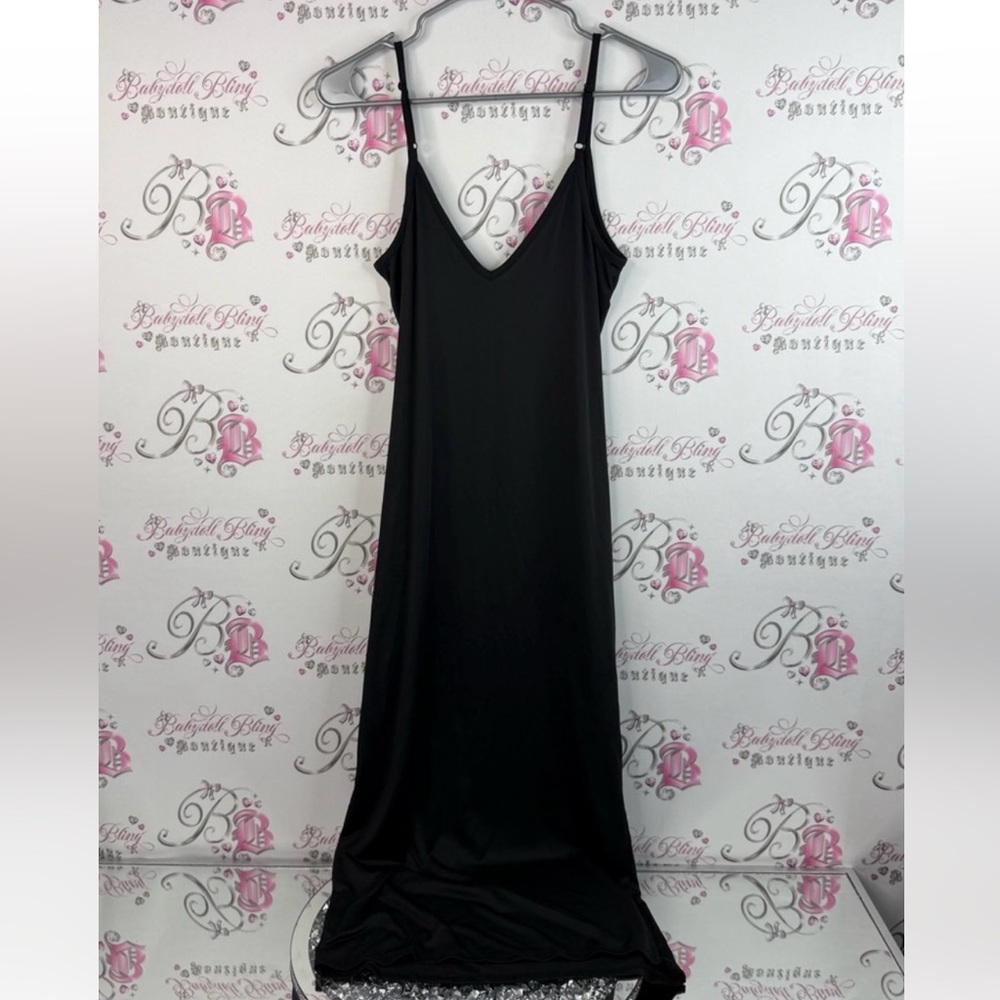 I am brave dress maxi long black stretchy slip Sleek Black Chemise - Picture 2 of 10